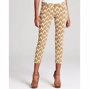 7 For All Mankind Womens Jeans The Cropped Skinny Tan & Cream Ikat Size 32